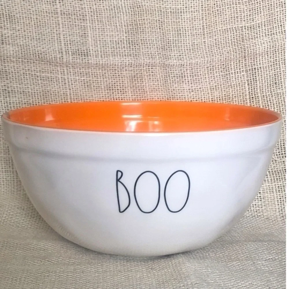 Rae Dunn Boo 10” Melamine Halloween Bowl Spooky Tableware Decor White Orange
